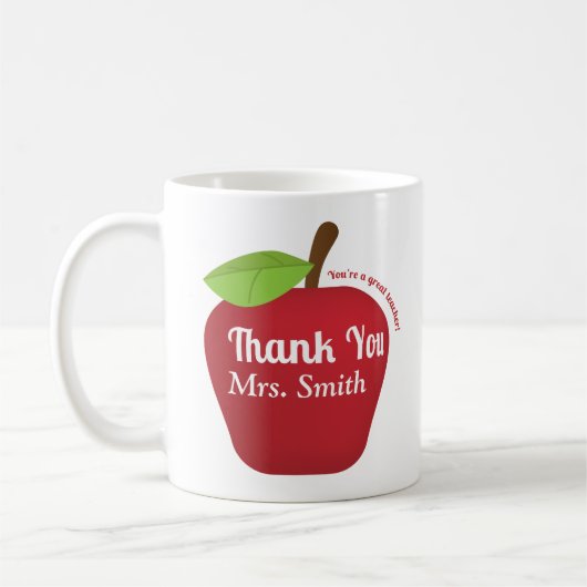 先生、素晴らし先生感謝リンゴ コーヒーマグカップ (左)