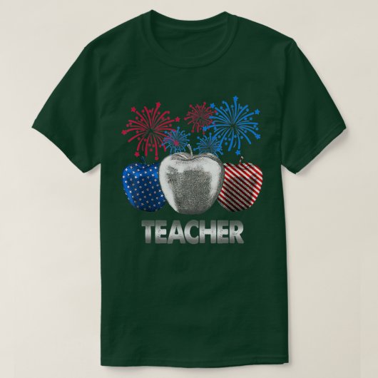 先生Apple Fireworkアメリカ国旗Tシャツ Tシャツ (デザイン正面)