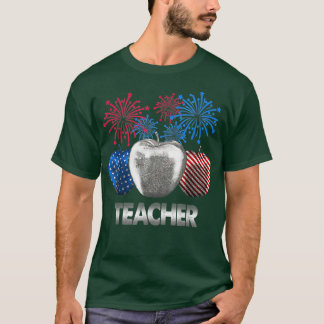 先生Apple Fireworkアメリカ国旗Tシャツ Tシャツ