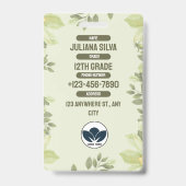 先生IDカードの緑の水色フローラスタイル バッジ (裏面)