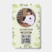 先生IDカードの緑の水色フローラスタイル バッジ (正面)