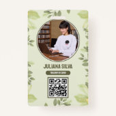 先生IDカードの緑の水色フローラスタイル バッジ (正面)