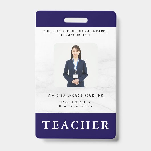 先生IDカード 名前 学校 テンプレート 写真バッジ バッジ (正面)
