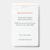 先生IDバッジ（写真付き、学校の教室での使用） バッジ (裏面)