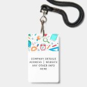 先生IDバッジ（学校用品の背景） バッジ (裏面（ネックストラップ付）)