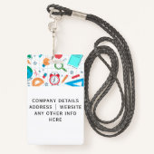 先生IDバッジ（学校用品の背景） バッジ (裏面ランヤード)