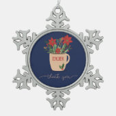 先生Thank You at Christmas Poinsettias スノーフレークピューターオーナメント (正面)