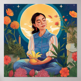 先祖と月のプリントを讃える ポスター