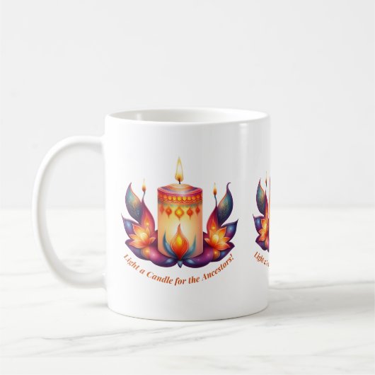 先祖のろうそくに火を付ける コーヒーマグカップ (左)