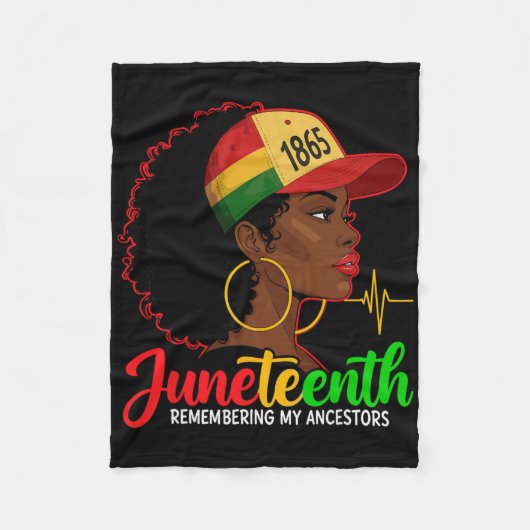 先祖を思い出す Juneteenth ナチュラルヘア B フリースブランケット (正面)