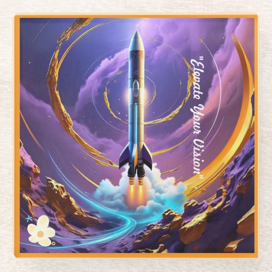 先見の明のある宇宙デザイン ガラスコースター (正面)