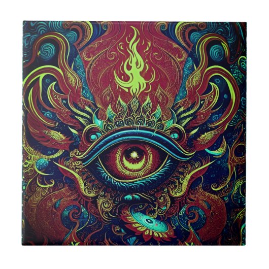 先見の明のある精神の抽象芸術燃える目を抱く タイル (正面)