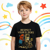 先輩ゲーマーへの敬意 レトロ風ゲームコントローラー 冗談グッズ Tシャツ