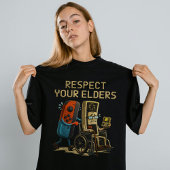 先輩ゲーマーへの敬意 レトロ風ゲームコントローラー 冗談グッズ Tシャツ