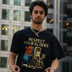 先輩ゲーマーへの敬意 レトロ風ゲームコントローラー 冗談グッズ Tシャツ