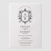 先頭へ戻る、白いヴィンテージフローラクレストモノグラム結婚の ベラム紙招待状 (正面)