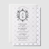 先頭へ戻る、白いヴィンテージフローラクレストモノグラム結婚の ベラム紙招待状 (オフセット (招待状))