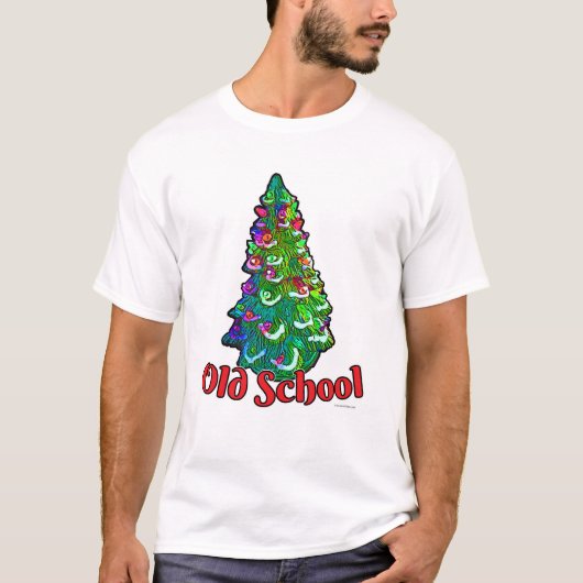 光おもしろいの古い学校クリスマスツリーのスローガン Tシャツ (正面)