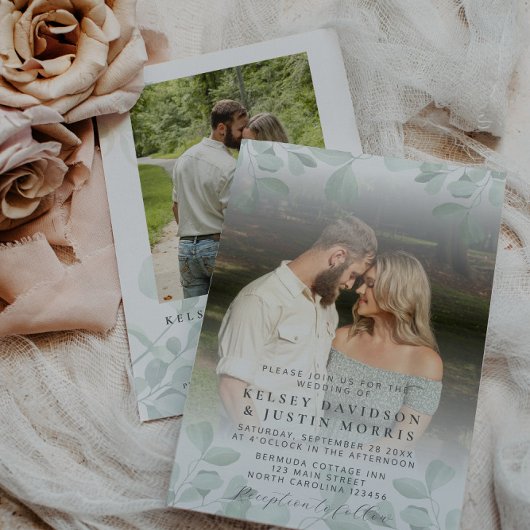 光お洒落ユーカリ結婚式招待状 招待状