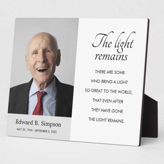 光が残る葬儀追悼詩 写真付き フォトプラーク (側面)