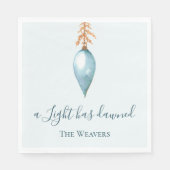 光が輝き、水色のクリスチャン・クリスマス スタンダードランチョンナプキン (正面)