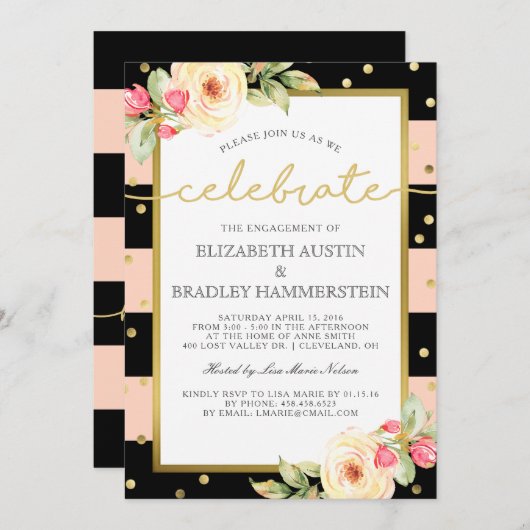 光っていることは|の花の婚約パーティを縞で飾ります 招待状 (正面/裏面)