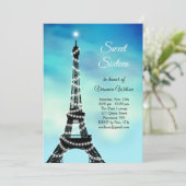 光っているエッフェル塔のSweet sixteenのターコイズ 招待状 (スタンド正面)