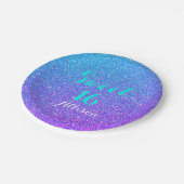 光っている菓子16のティール（緑がかった色）の紫色のグラデーションなグリッター ペーパープレート (アングル)