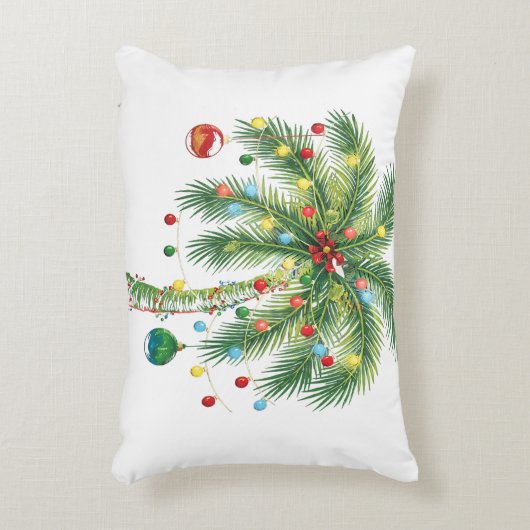 光とオルナムを持つ熱帯クリスマスパームツリー アクセントクッション (正面(垂直))