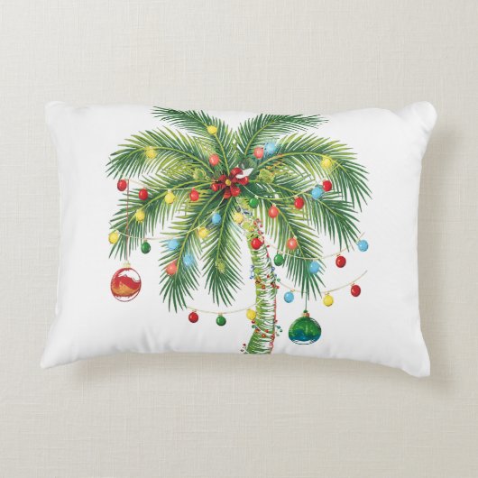 光とオルナムを持つ熱帯クリスマスパームツリー アクセントクッション (裏面)