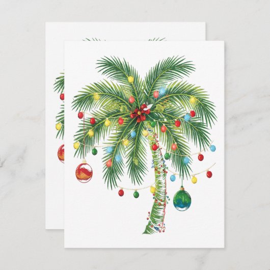 光とオルナムを持つ熱帯クリスマスパームツリー エンクロージャーカード (正面/裏面)