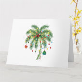 光とオルナムを持つ熱帯クリスマスパームツリー カード (黄色い花)