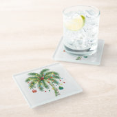 光とオルナムを持つ熱帯クリスマスパームツリー ガラスコースター (アングル)