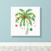 光とオルナムを持つ熱帯クリスマスパームツリー キャンバスプリント (インサイチュ (ウッドフロア))
