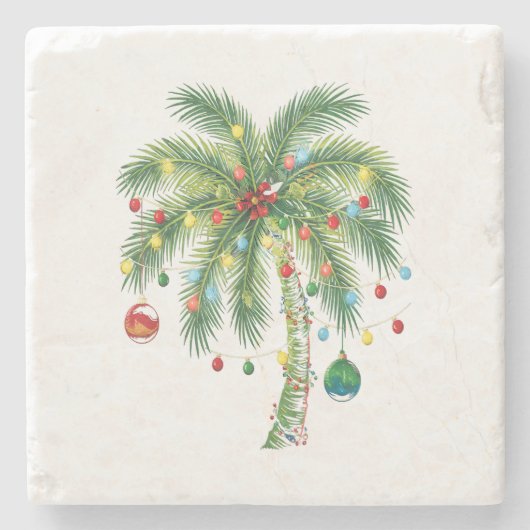 光とオルナムを持つ熱帯クリスマスパームツリー ストーンコースター (正面)