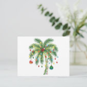 光とオルナムを持つ熱帯クリスマスパームツリー ポストカード (スタンド正面)