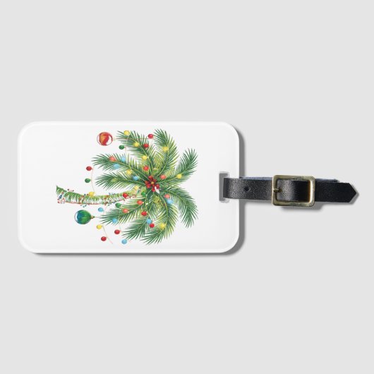光とオルナムを持つ熱帯クリスマスパームツリー ラゲッジタグ (正面横)