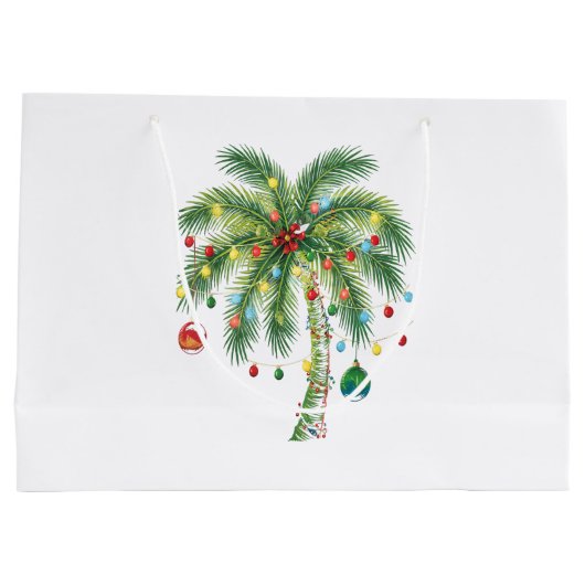 光とオルナムを持つ熱帯クリスマスパームツリー ラージペーパーバッグ (裏面)