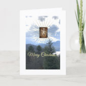 光とクリスマスの折り畳みグリーティングカードでいっぱいの カード (正面)