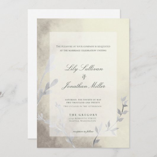 光とモダン空気のEtherealモノクロ結婚ズ 招待状 (正面/裏面)