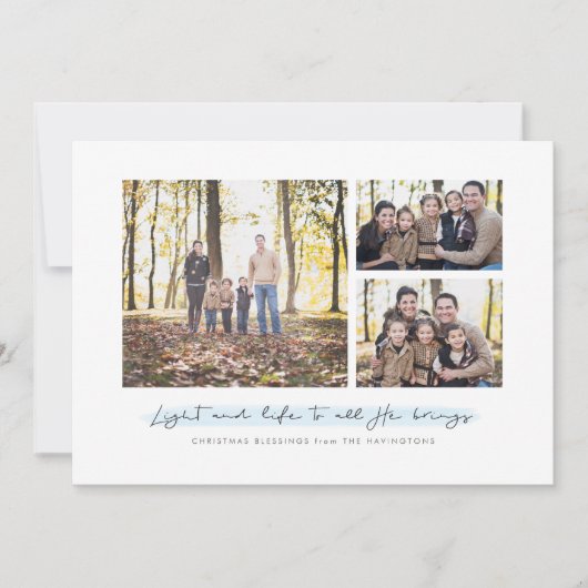 光と人生の宗教的なクリスマスの3つの写真 シーズンカード (正面)