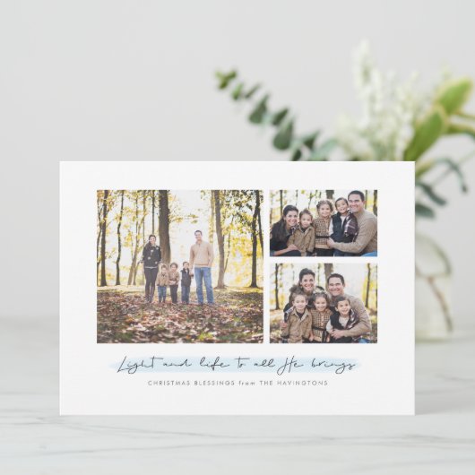 光と人生の宗教的なクリスマスの3つの写真 シーズンカード (スタンド正面)