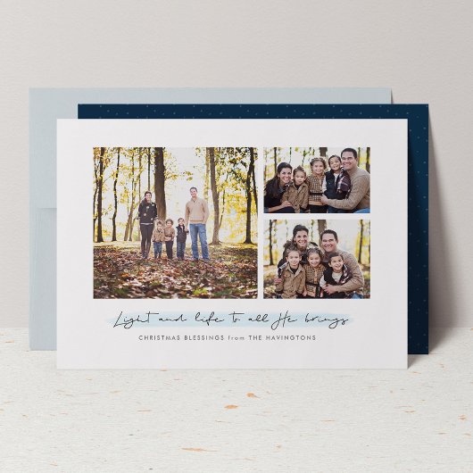 光と人生の宗教的なクリスマスの3つの写真 シーズンカード