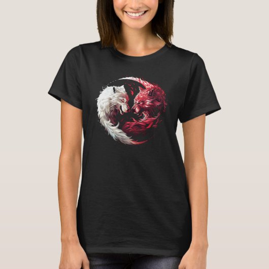 光と影の狼スピリットアニマルファンタジー Tシャツ (正面)