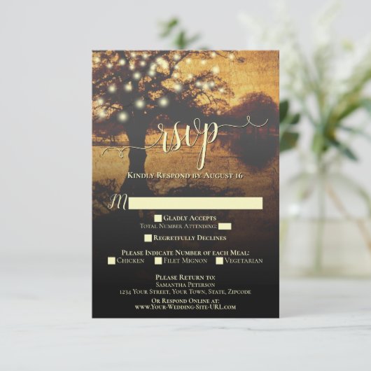 光と素朴秋の木エレガントな結婚式 出欠カード (スタンド正面)