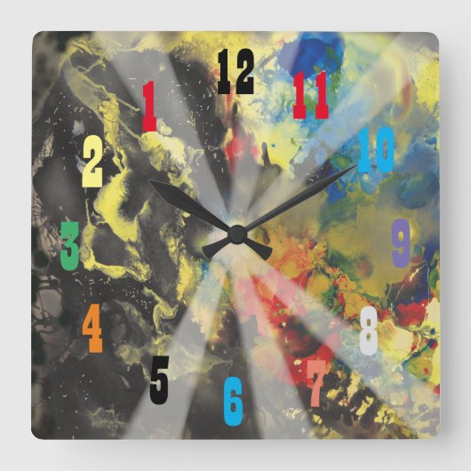 光と色のバックワードクロックの出現 スクエア壁時計 (正面)