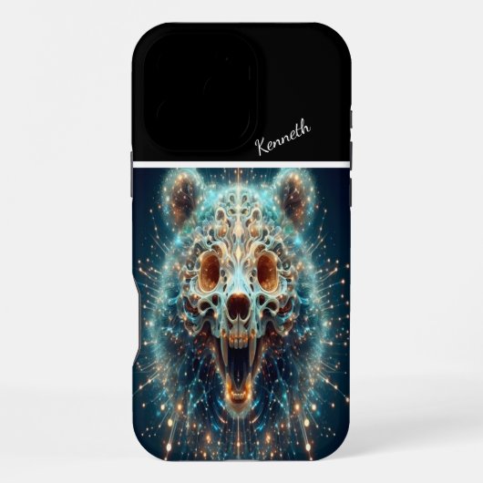 光に包まれたクマの頭蓋骨 iPhoneケース (裏面)