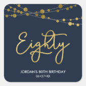 光のエレガント青いストリング80th誕生日パーティー スクエアシール (正面)