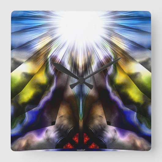 光のバースト スクエア壁時計 (正面)