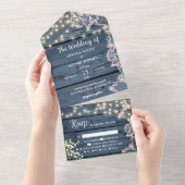 光のベイビーズブレス＆レース ネイビーブルーウッド オールインワン オールインワン招待状 (貼ってはがせる)